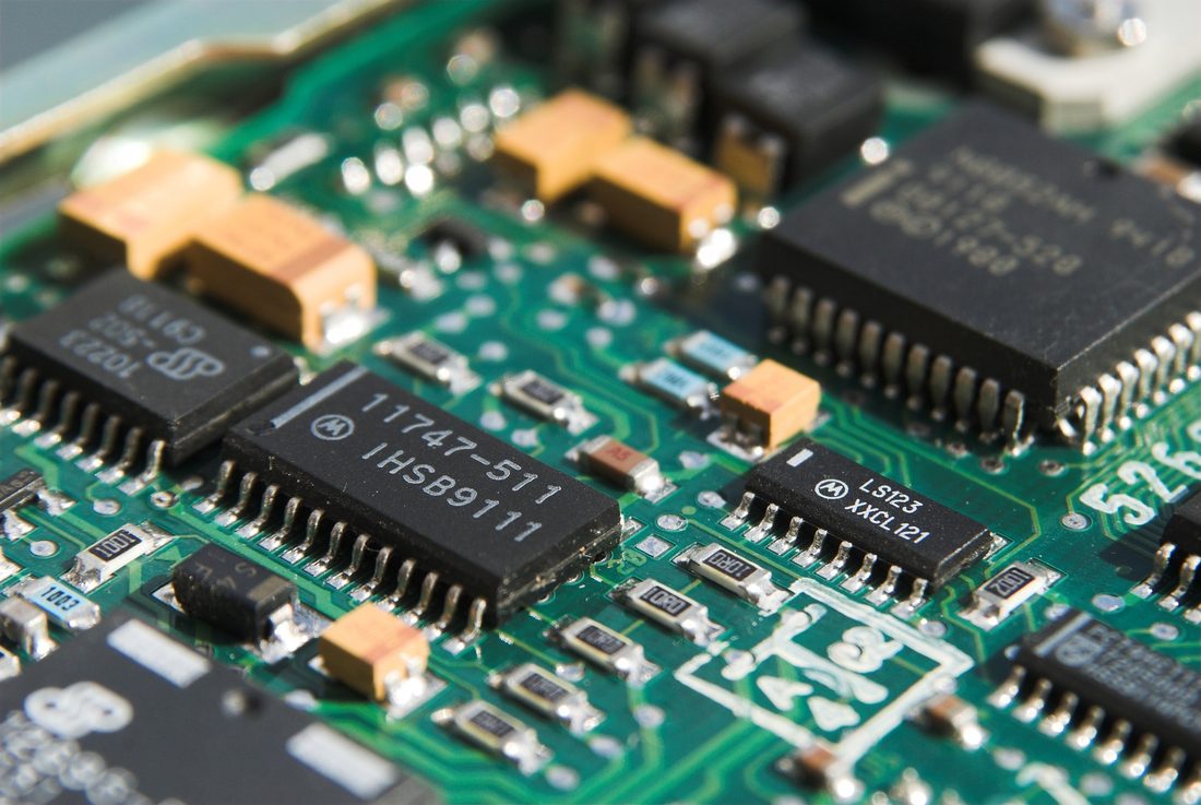 Close-up of a populated printed circuit board